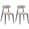 Modern Dining Chairs Set of 2, Curved Backrest Round Upholstered and Metal Frame, Light Grey