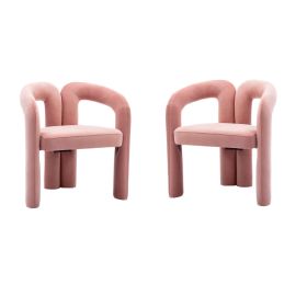 COOLMORE Contemporary Designed Velvet Fabric Upholstered Accent/Dining Chair /Barrel Side Chairs Kitchen Armchair for Living Room set of 2 (Pink Velve