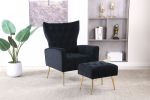 Modern Accent Chair with Ottoman, Comfy Armchair for Living Room, Bedroom, Apartment, Office (Black)