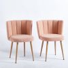 Modern beige dining chair(set of 2 ) with iron tube wood color legs, shorthair cushions and comfortable backrest, suitable for dining room