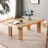 Modern and minimalist rectangular rattan tabletop with rubber wooden legs, imitation rattan woven Chinese side table