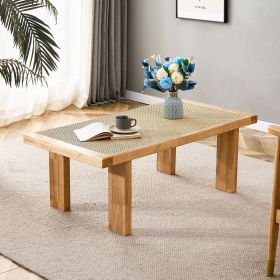 Modern and minimalist rectangular rattan tabletop with rubber wooden legs, imitation rattan woven Chinese side table