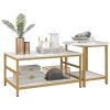 HOMCOM Coffee Tables Set of 2, 2-Rier Rectangle and Round Coffee Table with Storage Shelves, Faux Marble Top and Steel Frame