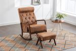 COOLMORE Rocking Chair With Ottoman, Mid-Century Modern Upholstered Fabric Rocking Armchair, Rocking Chair Nursery with Thick Padded Cushion