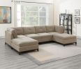 Modular Living Room Furniture Armless Chair Camel Chenille Fabric 1pc Cushion Armless Chair Couch Exposed Wooden base