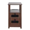 Farmhouse End Table Narrow Night Stand with USB Ports and Outlets Brown