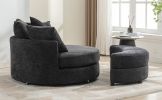 Orisfur. 360¬∞ Swivel Accent Barrel Chair with Storage Ottoman & 4 Pillows, Modern Chenille Leisure Chair Round Accent for Living Room, Gray