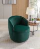 Velvet Fabric Swivel Accent Armchair Barrel Chair With Black Powder Coating Metal Ring,Green