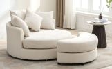 Orisfur. 360¬∞ Swivel Accent Barrel Chair with Storage Ottoman & 4 Pillows, Modern Chenille Leisure Chair Round Accent for Living Room, Cream