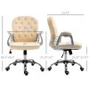 PU Leather Home Office Chair, Button Tufted Desk Chair with Padded Armrests, Adjustable Height and Swivel Wheels, Beige
