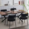 Set of 4 mid-century modern dining chairs - Teddy fabric upholstery - Curved back - Metal frame - Black | Elegant and comfortable kitchen chairs
