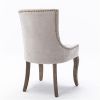 Furniture,Ultra Side Dining Chair, Thickened fabric chairs with neutrally toned solid wood legs, Bronze nail head, Set of 2, Beige