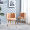 Modern beige dining chair(set of 2 ) with iron tube wood color legs, shorthair cushions and comfortable backrest, suitable for dining room