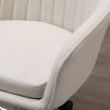 Mid-Back Task Chair, Fabric Home Office Chair, Swivel Desk Chair with Tub Shape Design & Lined Pattern Back for Living Room, Bedroom, Beige