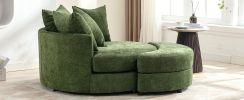 Orisfur. 360¬∞ Swivel Accent Barrel Chair with Storage Ottoman & 4 Pillows, Modern Chenille Leisure Chair Round Accent for Living Room, Green