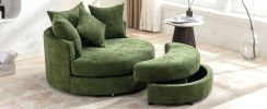 Orisfur. 360¬∞ Swivel Accent Barrel Chair with Storage Ottoman & 4 Pillows, Modern Chenille Leisure Chair Round Accent for Living Room, Green