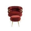 COOLMORE Upholstered Velvet Barrel Accent Chair with Ottoman,Accent Comfy Lounge Arm Chair and Footrest Stool Set