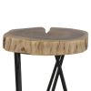 12" Acacia Wood End/Side Table, Living Room Accent Stool, Iron Hairpin Legs, Home D√©cor, Brown/Black