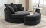 Orisfur. 360¬∞ Swivel Accent Barrel Chair with Storage Ottoman & 4 Pillows, Modern Chenille Leisure Chair Round Accent for Living Room, Gray
