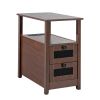 Farmhouse End Table Narrow Night Stand with USB Ports and Outlets Brown