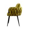 Pure Olive Modern Velvet Dining Chairs Set of 2 Hand Weaving Accent Chairs Living Room Chairs Upholstered Side Chair with Black Metal Legs for Dining
