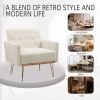 COOLMORE Armchair Single Sofa Modern Tufted Upholstered Side Reading Chairs with Arm and Gold Metal Leg for Living Room Bedroom (White teddy )