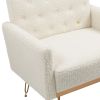 COOLMORE Armchair Single Sofa Modern Tufted Upholstered Side Reading Chairs with Arm and Gold Metal Leg for Living Room Bedroom (White teddy )