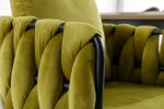 Pure Olive Modern Velvet Dining Chairs Set of 2 Hand Weaving Accent Chairs Living Room Chairs Upholstered Side Chair with Black Metal Legs for Dining