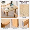 Modern and minimalist rectangular rattan tabletop with rubber wooden legs, imitation rattan woven Chinese side table