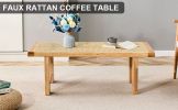 Modern and minimalist rectangular rattan tabletop with rubber wooden legs, imitation rattan woven Chinese side table