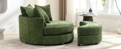 Orisfur. 360¬∞ Swivel Accent Barrel Chair with Storage Ottoman & 4 Pillows, Modern Chenille Leisure Chair Round Accent for Living Room, Green