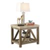 Industrial Style Angled Support 1pc End Table with Bottom Shelf Marble Top Creamy White Wooden Living Room Furniture Side Table