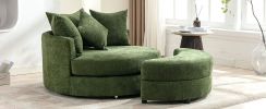 Orisfur. 360¬∞ Swivel Accent Barrel Chair with Storage Ottoman & 4 Pillows, Modern Chenille Leisure Chair Round Accent for Living Room, Green