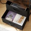 End Table with Charging Station, Nightstand with USB Port, Outlet and Fabric Bag, 2 Drawers & Open Storage Shelf Side Table