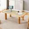 Modern and minimalist rectangular rattan tabletop with rubber wooden legs, imitation rattan woven Chinese side table