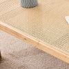 Modern and minimalist rectangular rattan tabletop with rubber wooden legs, imitation rattan woven Chinese side table