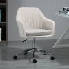 Mid-Back Task Chair, Fabric Home Office Chair, Swivel Desk Chair with Tub Shape Design & Lined Pattern Back for Living Room, Bedroom, Beige