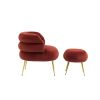 COOLMORE Upholstered Velvet Barrel Accent Chair with Ottoman,Accent Comfy Lounge Arm Chair and Footrest Stool Set