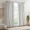 Cotton Printed Curtain Panel with Chenille Stripe and Lining White/Navy 50x84"