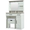 Farmhouse Makeup Vanity Desk with Mirror and Lights, 3 Lighting Modes, Vanity Set with Stool, Dressing Table with Adjustable Shelves