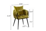 Pure Olive Modern Velvet Dining Chairs Set of 2 Hand Weaving Accent Chairs Living Room Chairs Upholstered Side Chair with Black Metal Legs for Dining