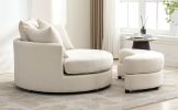 Orisfur. 360¬∞ Swivel Accent Barrel Chair with Storage Ottoman & 4 Pillows, Modern Chenille Leisure Chair Round Accent for Living Room, Cream