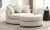 Orisfur. 360¬∞ Swivel Accent Barrel Chair with Storage Ottoman & 4 Pillows, Modern Chenille Leisure Chair Round Accent for Living Room, Cream