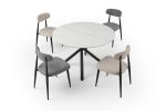 Modern Dining Chairs Set of 2, Curved Backrest Round Upholstered and Metal Frame, Light Grey