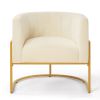Upholstered Velvet Accent Chair with Golden Metal Stand,Mid-Century Living Room Leisure Chair with Curve Backrest -Cream