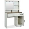 Farmhouse Makeup Vanity Desk with Mirror and Lights, 3 Lighting Modes, Vanity Set with Stool, Dressing Table with Adjustable Shelves