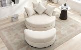 Orisfur. 360¬∞ Swivel Accent Barrel Chair with Storage Ottoman & 4 Pillows, Modern Chenille Leisure Chair Round Accent for Living Room, Cream