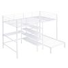 Full Over Twin Metal Bunk Bed with Built-in Desk, Shelves and Ladder, White