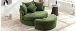 Orisfur. 360¬∞ Swivel Accent Barrel Chair with Storage Ottoman & 4 Pillows, Modern Chenille Leisure Chair Round Accent for Living Room, Green