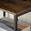 End Table with Charging Station, Nightstand with USB Port, Outlet and Fabric Bag, 2 Drawers & Open Storage Shelf Side Table